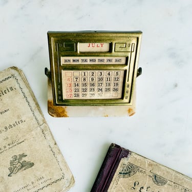 Vintage Desk Calendar Perpetual Calendar Diamond Point Onyx Base Brass Calendar Industrial Vintage Office Decor 1930s Antique 