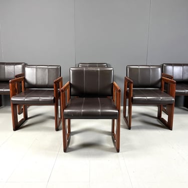 Set of 6 vintage dining chairs attributed to tobia Scarpa, 1970s - mid century modern dining chairs - leather dining chairs 