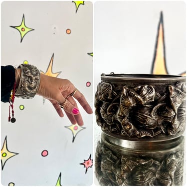 19th Century Victorian Rococo Gothic Hinged Silver Tone Cuff Bracelet 