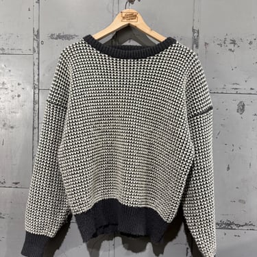 Vintage Chunky Knit Textured Sweater Pull Over Boat Neck Cropped Crewneck 