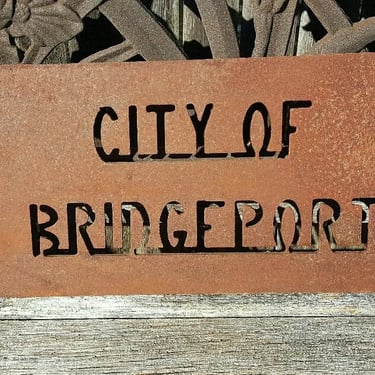 Antique Early 20thC Cast Iron Bridgeport CT Industrial Box Stenciling Slate 