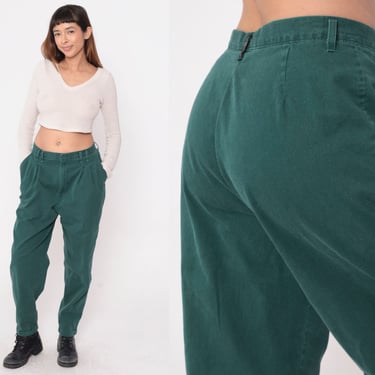 Green Pleated Trousers 90s High Waisted Pants Retro Tapered Leg Slacks Office Preppy High Waisted Rise Basic Vintage 1990s Chic 