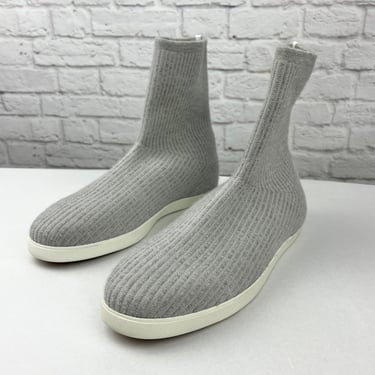 The Row Pull-On Knit-Ribbed Ankle Sock Boots, Size 40/US 10, Grey, New