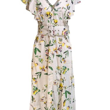 Tanya Taylor - Ivory, Yellow, Green, & Purple Floral Print Dress Sz 6