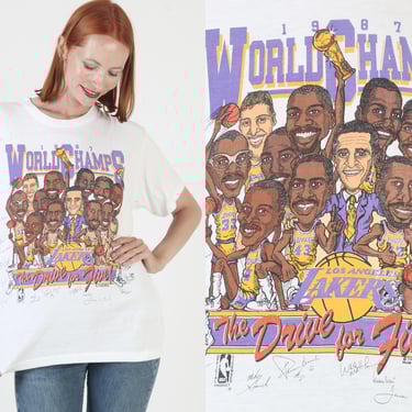 Los Angels Lakers T-Shirt, 1987 The Dive For Five, Cartoon NBA Tee, Vintage Magic Johnson Basketball 