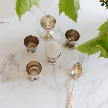 eclectic set of 5 antique french silverplate egg cups