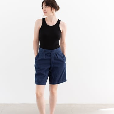 The Avignon Shorts | Vintage 28 30 31 Waist Navy Blue Pleat Shorts | 100 Cotton Twill Unisex Euro French Workwear style | 