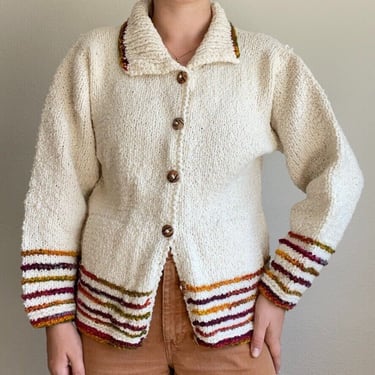 Vintage 90s Bolivia Imports Hand Knit Ecuador Chunky Wool Oversized Sweater Sz S 