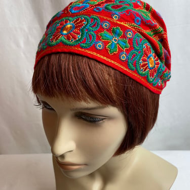 Embroidered women’s hat~ scrub cap style 100% cotton colorful boho hippie vibes~ old world look slouch cottage core vintage 