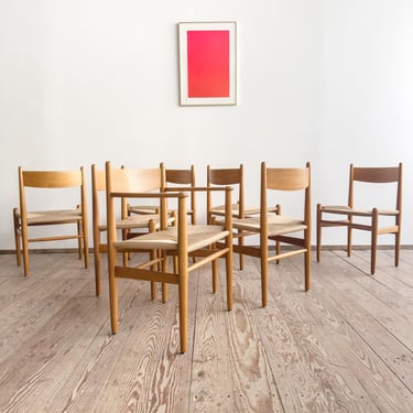 Set of 6 CH36 + 1 CH37 Chair by Hans J. Wegner in Oak with New Danish Cord, Denmark, 1960s 