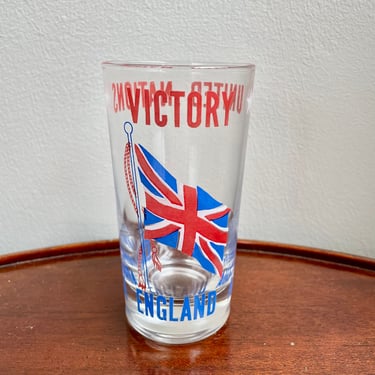 Vintage United Nations Victory Drinking Glass, England UK Australia Canada Victory Flag Pattern, MCM Barware 