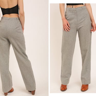 Vintage 1970s 70s Marle Grey Wool High Waisted Straight Leg Trousers Slacks Pants 
