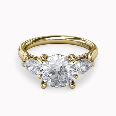 Three-Stone Ring With Pear Side Stones &amp; Arch Halo Engagement Setting