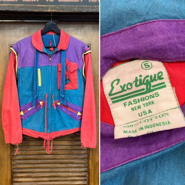 Vintage 1980’s Cotton New Wave Rave Color Block Reversible Jacket, 80’s Vintage Clothing 