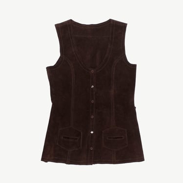 Chocolate brown long suede waistcoat, womens hippie festival vest - XS / Small 