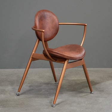 Modern Leather &amp; Copper Arm Chair