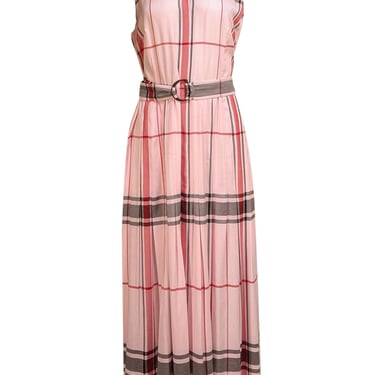 Akris Punto - Pink, Black, &amp; Red Plaid Sleeveless Belted Dress Sz 12