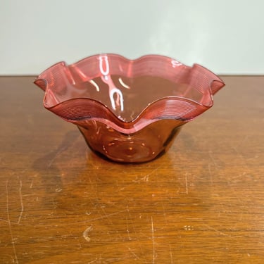 Antique Stevens & Williams Cranberry Glass Threaded Finger Bowl Victorian 