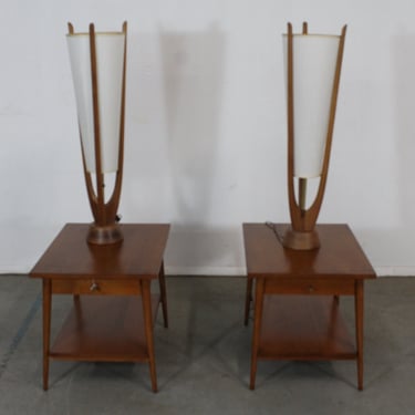Pair of Mid-Century Danish Modern Teak Tornado Funnel Table Lamps 