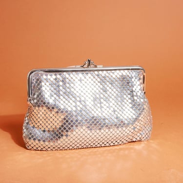 90s Silver Mesh Evening Purse Vintage Chainmail Clutch Formal Coin Purse 