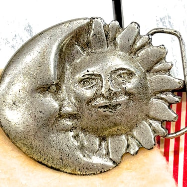 VINTAGE: Moon Sun Face  Belt Buckle - Pewter Silver Metal  - Belt - Crafts - SKU 34-251-00034766 