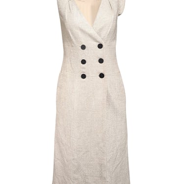 The Fold - Cream Textured Linen Blend Double Breasted Dress Sz 4