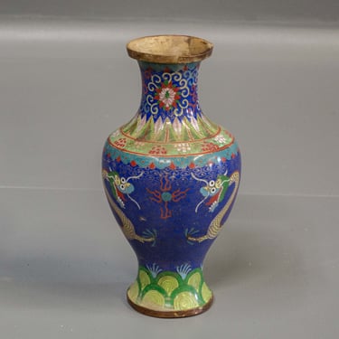 Small Vintage Trumpet Shaped Cloisonné Dragon Vase