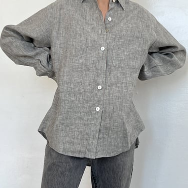 Gray Pinstripe Linen Easy Top (M)