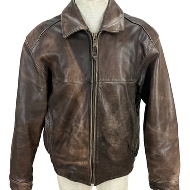 Men’s Marc New York Patina Brown Leather Bomber Motorcycle Jacket Medium