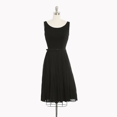 Vintage 50s black knit silk mini dress 