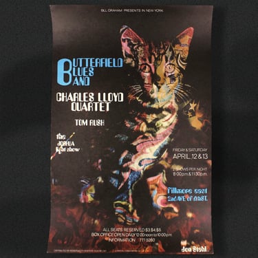 1968 Butterfield Blues & Charles Lloyd Quartet Concert Poster | FIRST PRINTING | Designed by Jon Stahl | Fillmore East Shows 