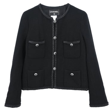 Chanel 2008 Single Breasted Collarless Jacket Black #38k