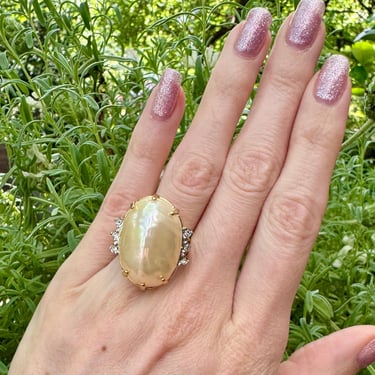 Huge Faux Pearl 18K Gold Plate Cocktail Ring Size 6