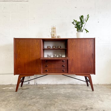 Danish Mid Century Modern Tall Credenza or Sideboard with Bar 