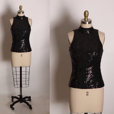 1980s Black Sequin Sleeveless Dance Costume Top Blouse Rivar’s -XS 
