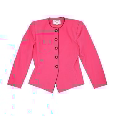 Vintage 80s Punk Pink & Black Padded Suit Jacket Size 6/Small top Long Sleeve Office Top Button Down Blouse Tailor Fitted Jacket Summer Top 
