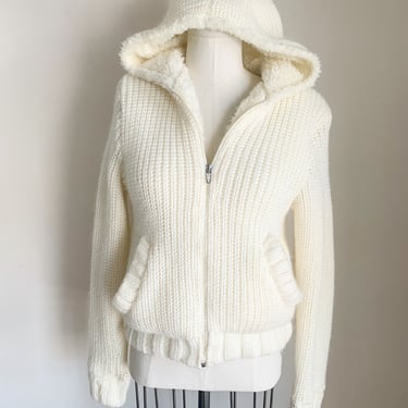 Vintage 1980s Faux Fur Lined Sweater Hoodie / XS-S 