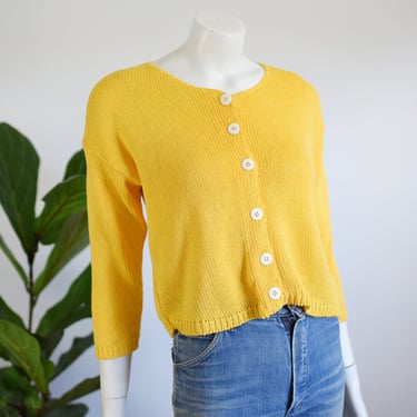80s Yellow Cotton Cropped Cardigan - S/M 