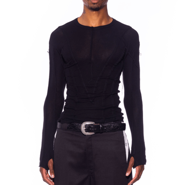 OPEN SEAM LONG SLEEVE TEE IN BLACK RIB (MENS)