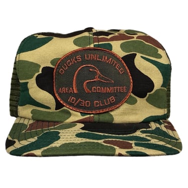 Vintage 80s Ducks Unlimited Area Committee 10/30 Club Embroidered Camouflage Mesh SnapBack Trucker Hat Cap 