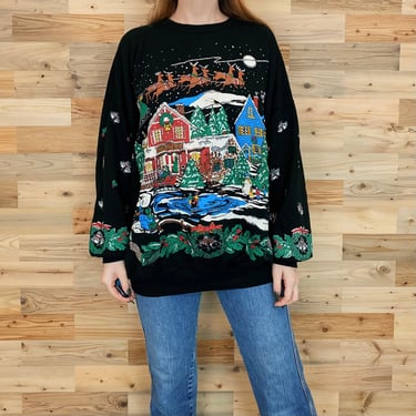 70's Christmas Holiday All Over Print Pullover Sweater 