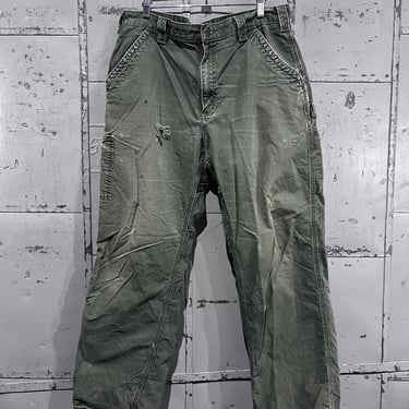 2000s size 36x32 distressed worn in Carhartt Green Carpenter Style Workwear Jeans 