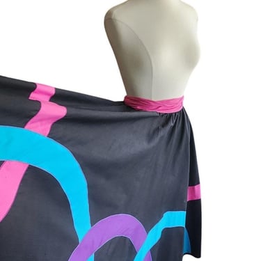 Vintage 80s Circle Skirt Multicolored Cotton Applique Converts to Strapless Dress 