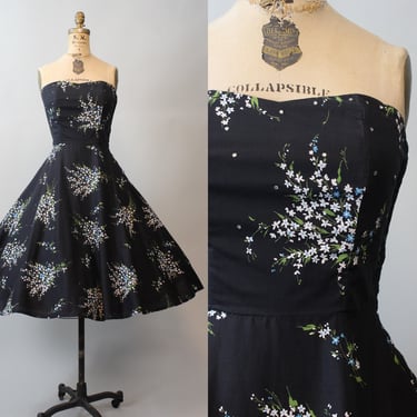 1950s RHINESTONE floral cotton strapless dress xs  | new spring 