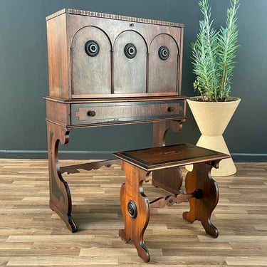 Spanish Baroque Style Drop Front Desk & Bench, 1930’s 