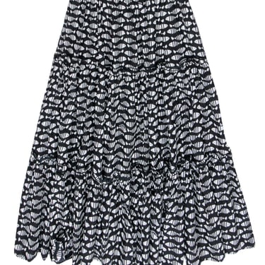 Tuckernuck - Navy Tiered Maxi Skirt w/ White Fish Print Sz M