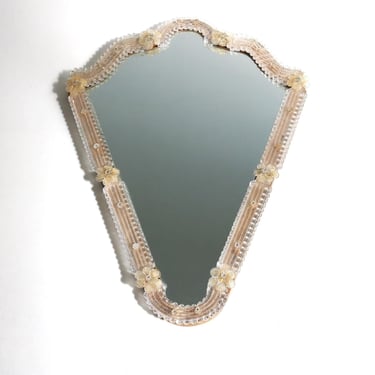 Mid-century Venetian Mirror in Murano Glass ,Floral Wall Mirror Hand-crafted Venice ,Italy 1950s 