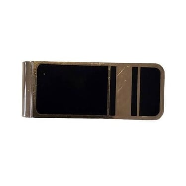 Gold Money Clip Black Enamel Stripe Pattern Made in USA Vintage 