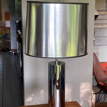 MCM Chrome Cylindrical Lamp With Silver Shade Nessen Style 