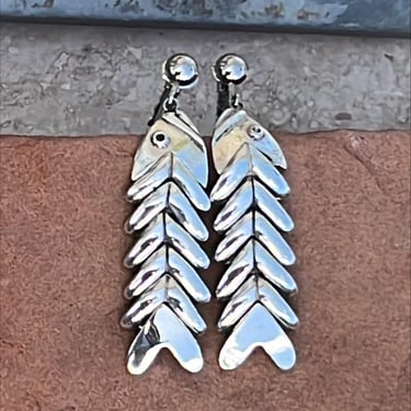 D'Molina ~ Mexican Sterling Silver Articulated Fish Bone Clip on Earrings 